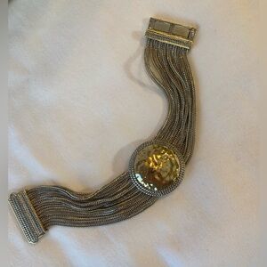 Premier Designs Two Tone Multi Chain Hammered Center Magnetic Clasp Bracelet